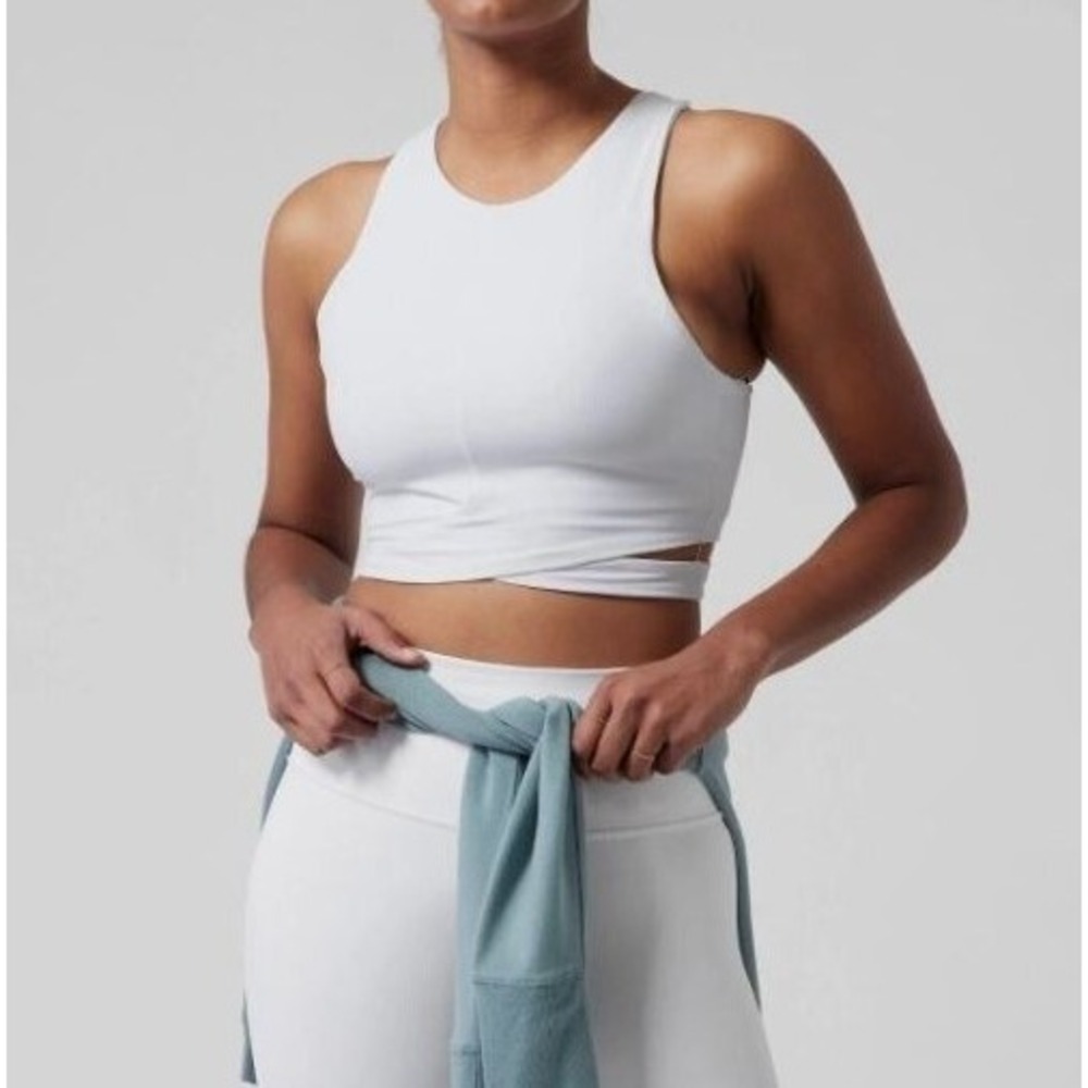 Athleta Conscious Cut Out White Crop Cross Front Tank Top Bra Women's SMALL